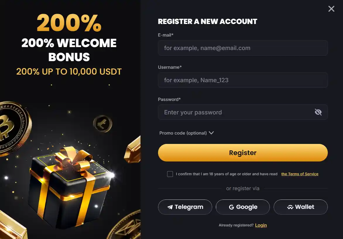 Lucky Block sign-up form with fields for creating a new account